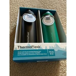 ThermoFlask Double-Wall Vacuum Insulated Stainless Steel 24oz Lid Locks set of 2